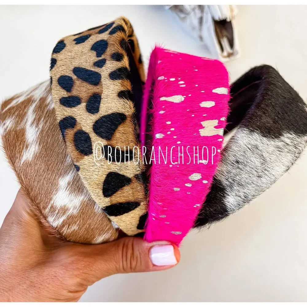 Genuine Cowhide Leather Headband | Leopard Print | One of a Kind